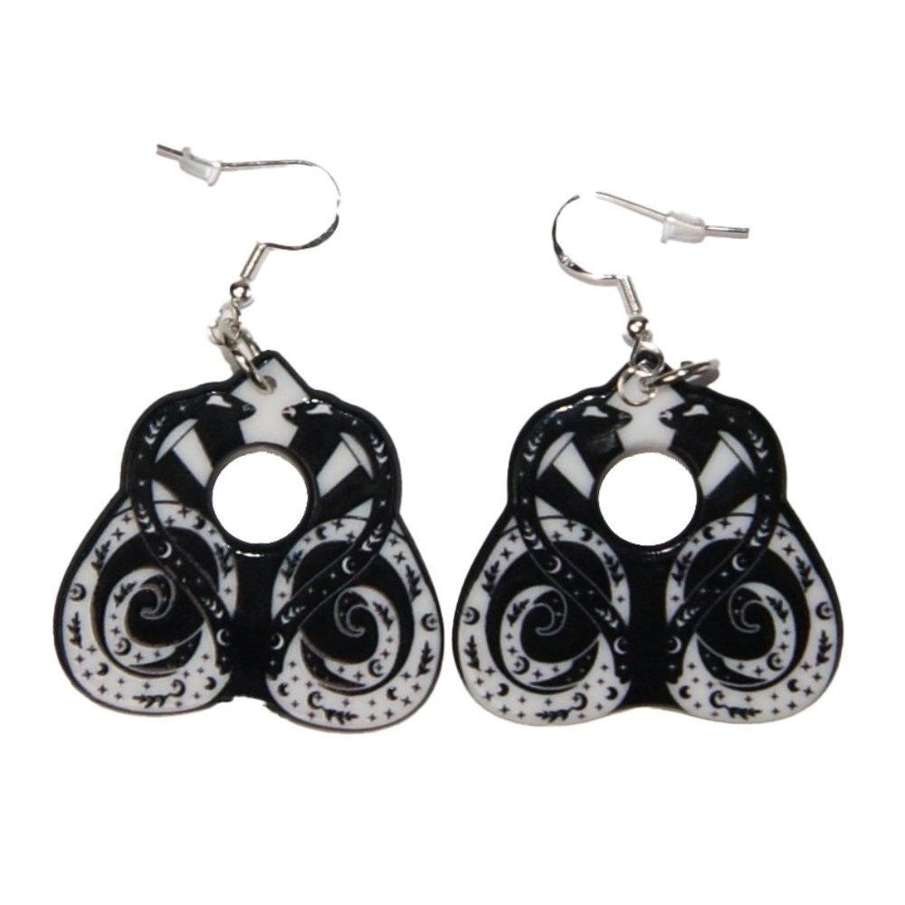 Black White Planchette Snake Earrings Goth Ouija Acrylic Dangle Jewelry